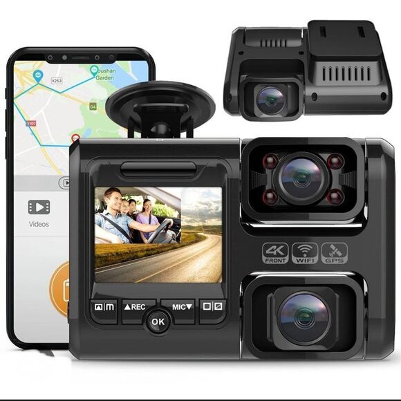 Pruveeo 4K 2160P Front and Cabin Dual 1080P FHD Dash Camera GPS WIFI - Picture 1 of 7